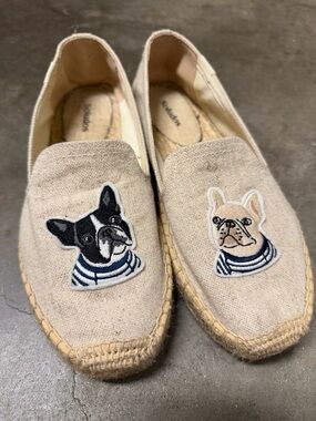 Soludos Beige Canvas Espadrilles with Dog Patch Motif